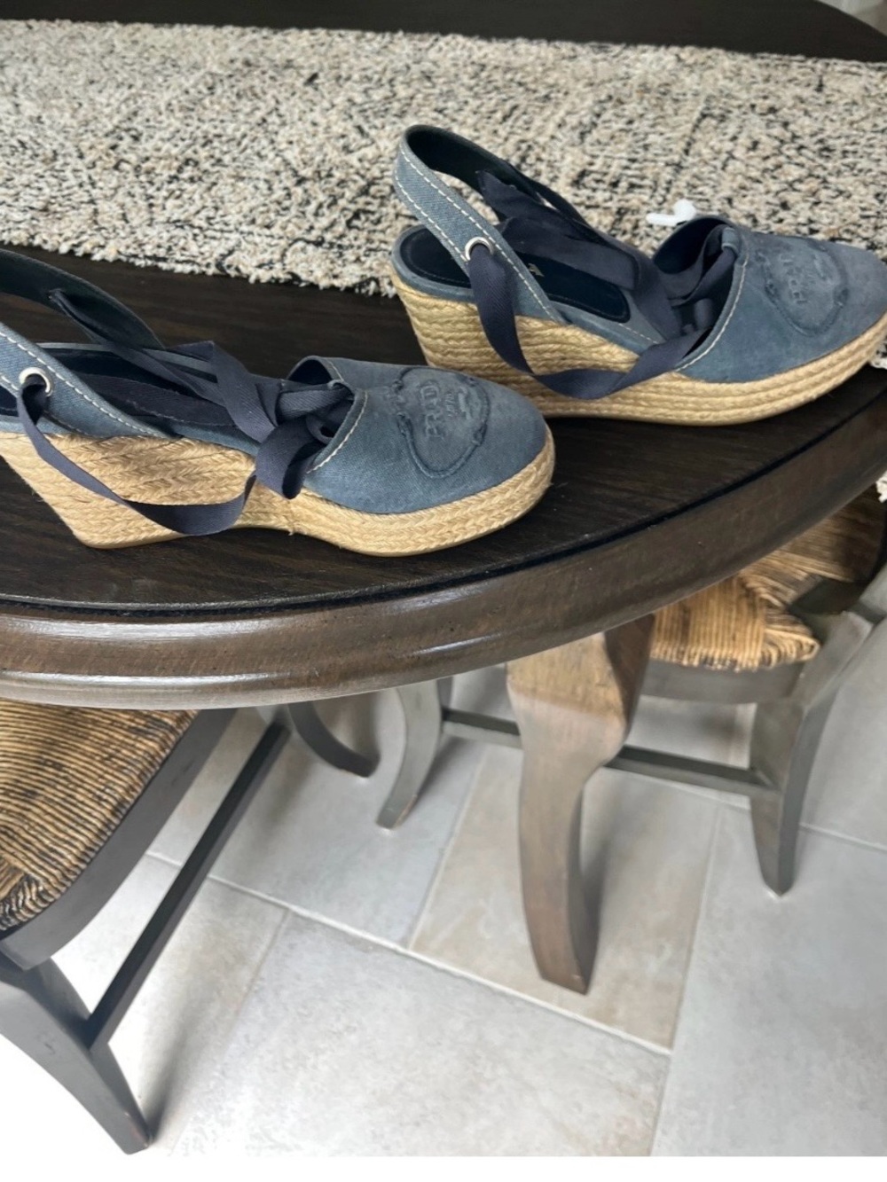 Prada Navy Canvas Espadrille Wedges with Ankle Wrap - Picture 3 of 6